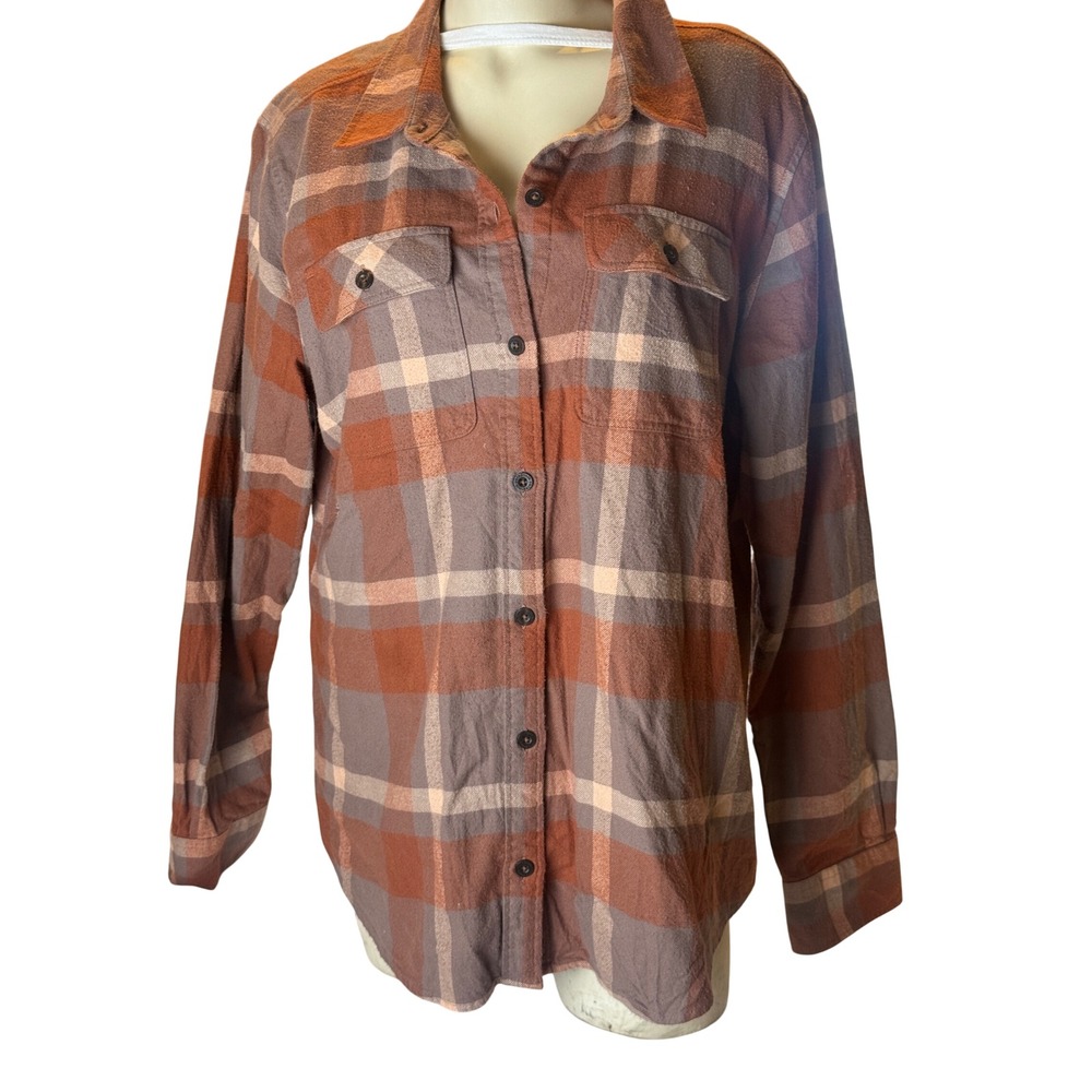 Patagonia Fjord Flannel Shirt Mens Rust Brown Plaid Organic Cotton Gorpcore L/S